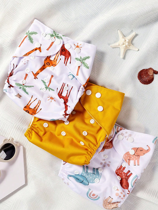 3 Piece Reusable Cloth Diaper Set – Elephant & Giraffe