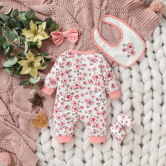 Baby Meisje Jumpsuit Set Bloemenprint Lange Mouw