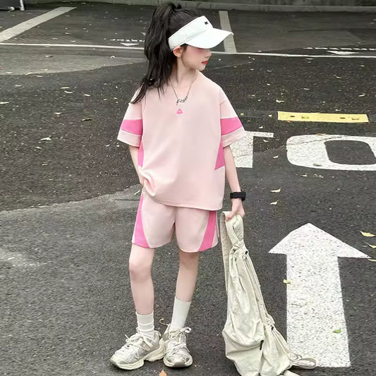 Casual Patchwork Short Sleeve Outfit