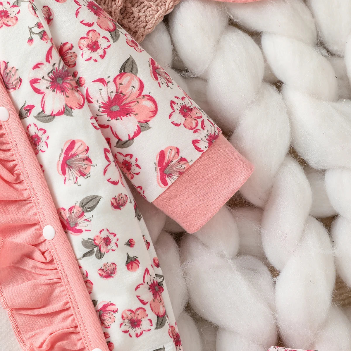 Baby Meisje Jumpsuit Set Bloemenprint Lange Mouw