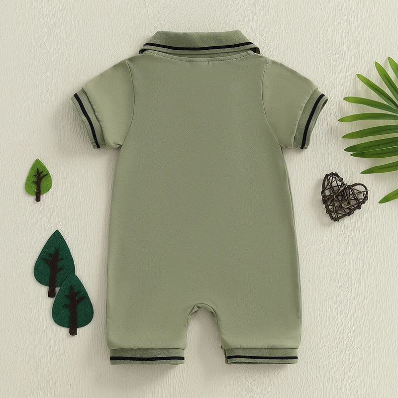 Romper Zomer Dinosaurus Print Korte Mouwen Knoopsluiting