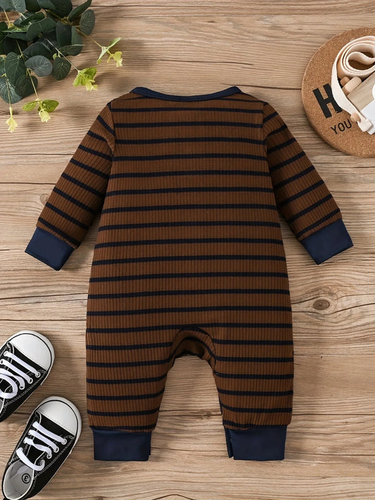 Baby Jumpsuit Lente & Herfst Gestreept Blauw Lange Mouwen