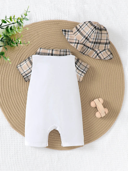 Baby Jumpsuit Zomer Geruit Patroon Korte Mouwen
