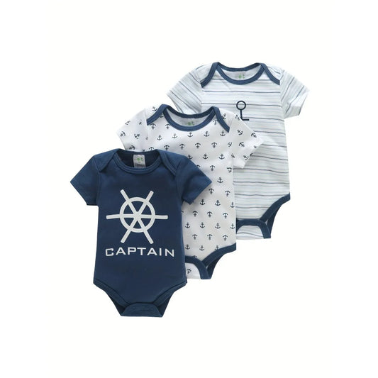 3 Piece Baby Romper Set Short Sleeve Summer Outfit