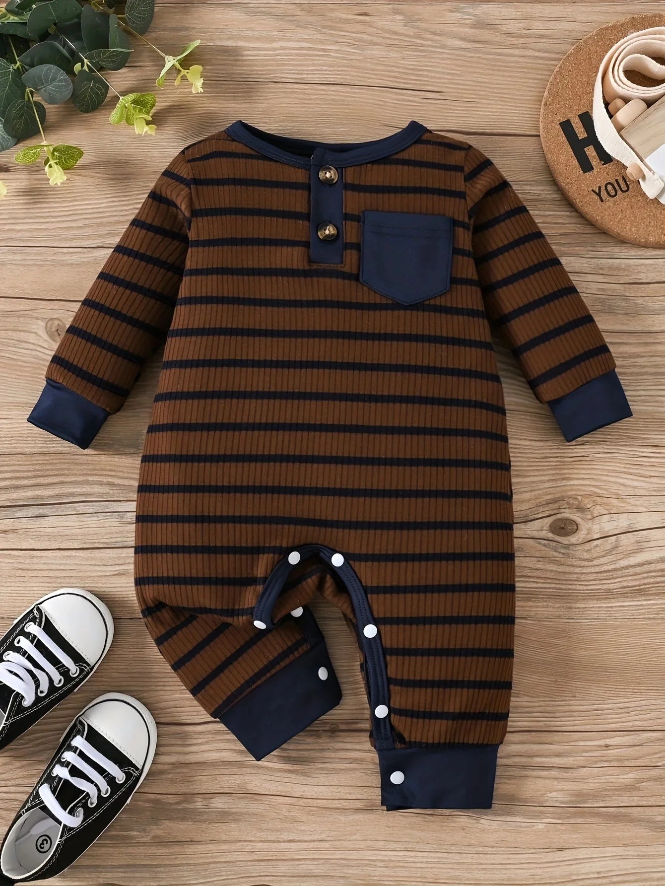 Baby Jumpsuit Lente & Herfst Gestreept Blauw Lange Mouwen