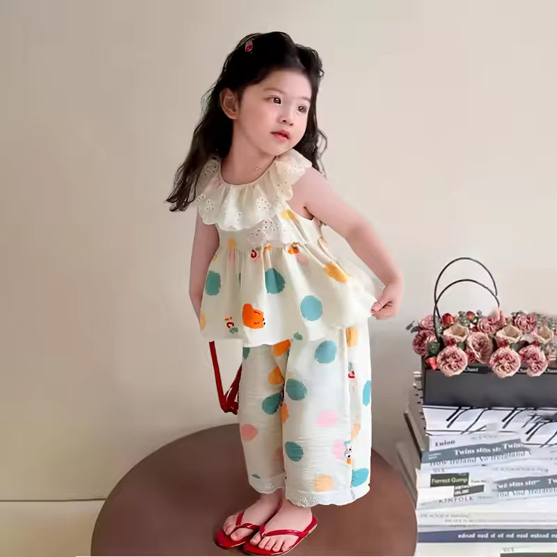 Meisjes Set met Kantkraag en Bloemenprint