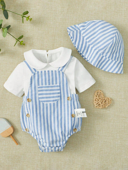Jongens Zomer 3-delige Set – Gestreepte Overall