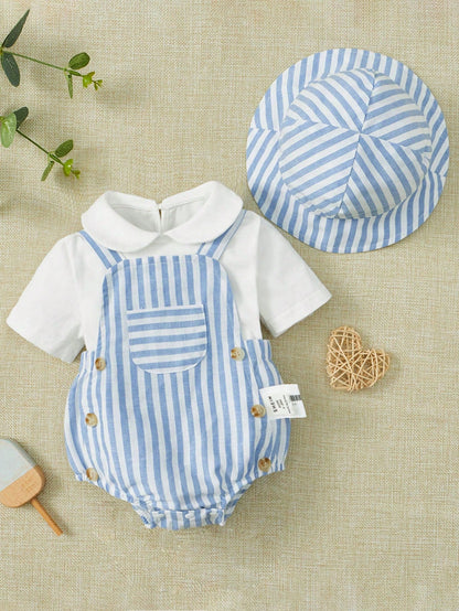 Jongens Zomer 3-delige Set – Gestreepte Overall