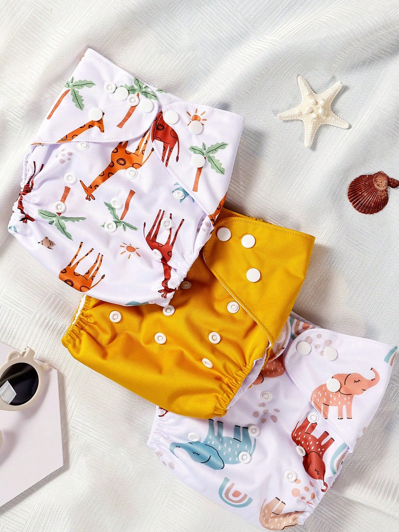 3-Delige Herbruikbare Stoffen Luierset – Olifant & Giraffe