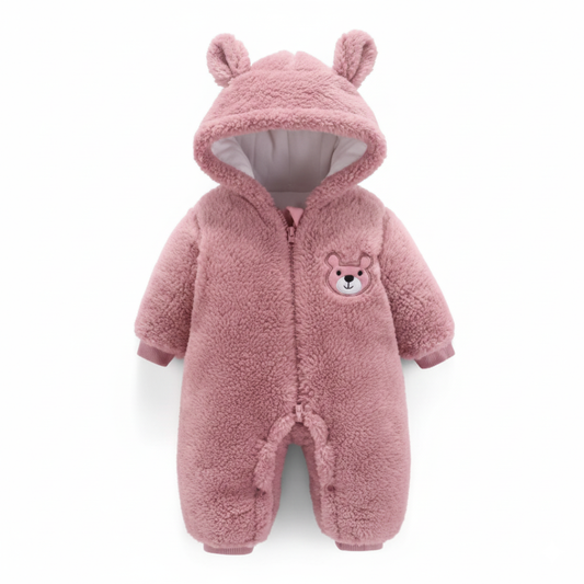 Plush Bear Baby Romper with Hood