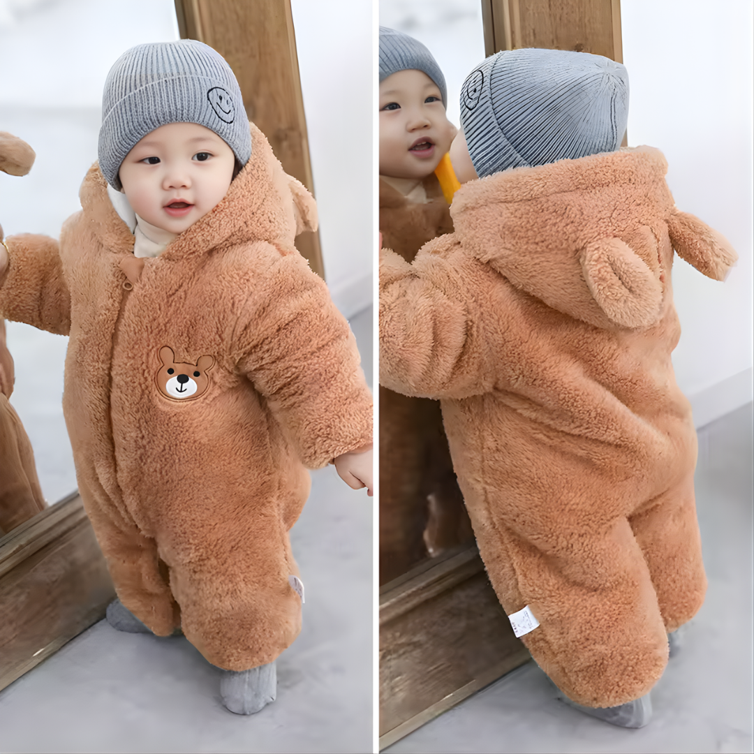 Plush Bear Baby Romper with Hood
