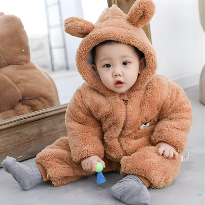 Plush Bear Baby Romper with Hood