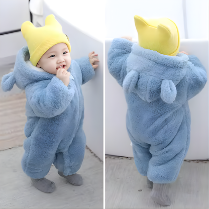 Plush Bear Baby Romper with Hood