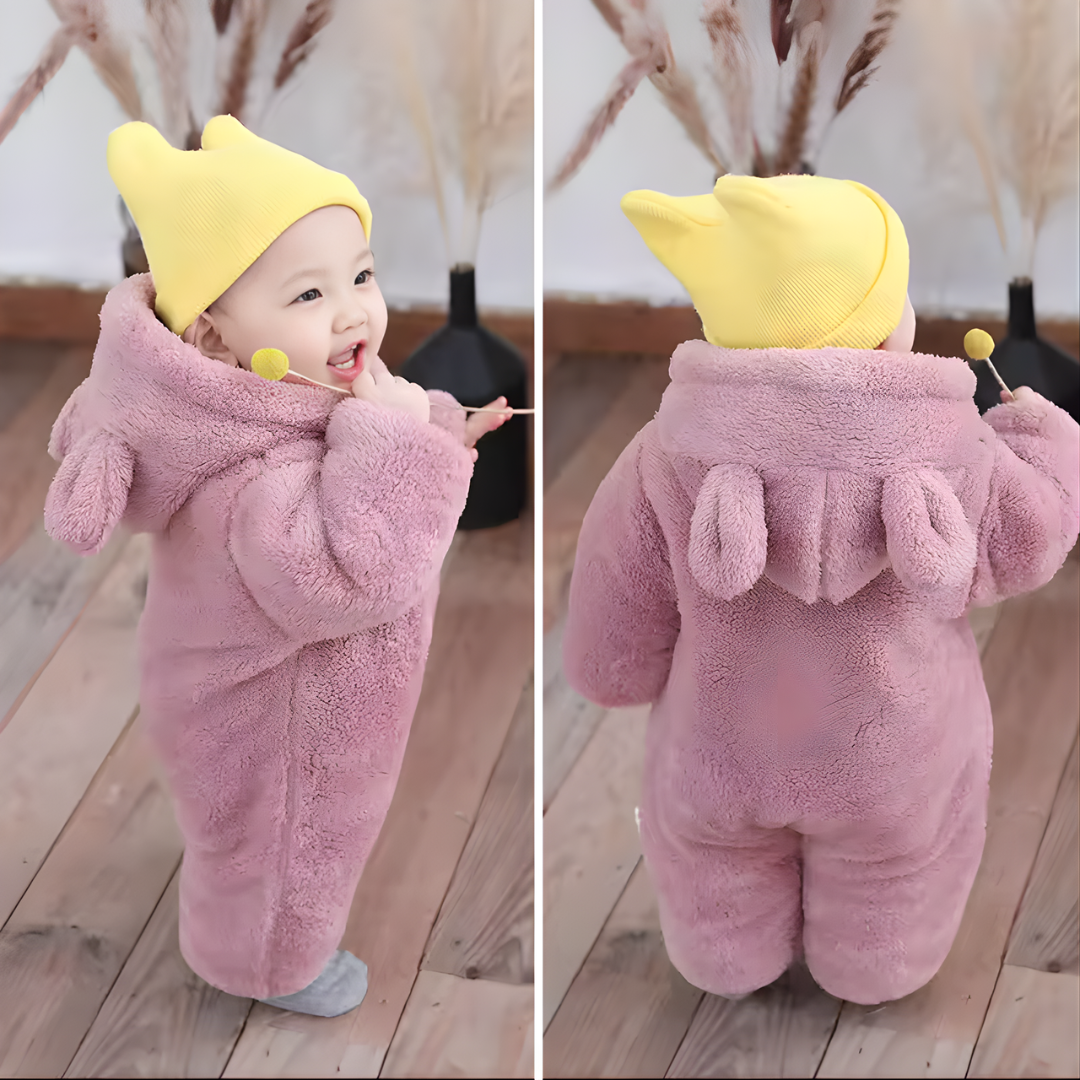 Plush Bear Baby Romper with Hood