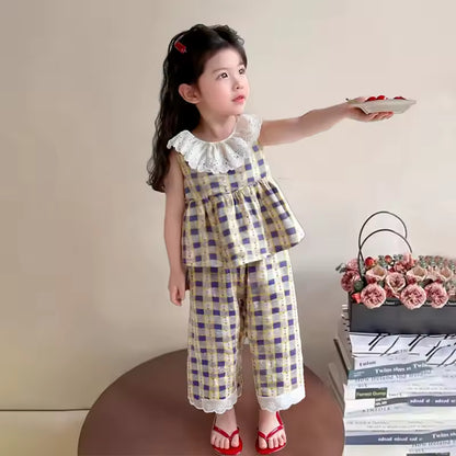 Meisjes Set met Kantkraag en Bloemenprint