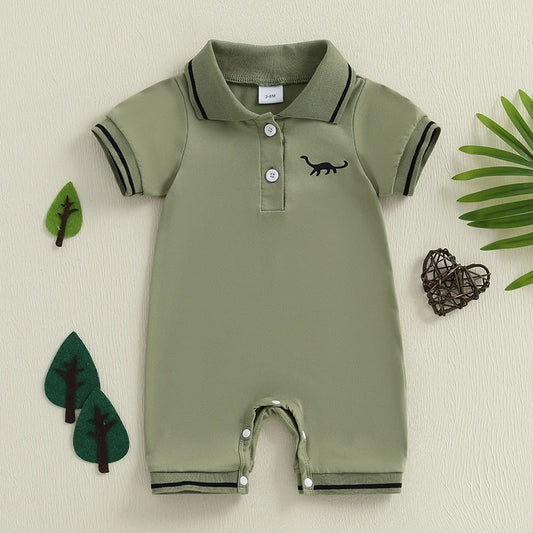 Romper Zomer Dinosaurus Print Korte Mouwen Knoopsluiting
