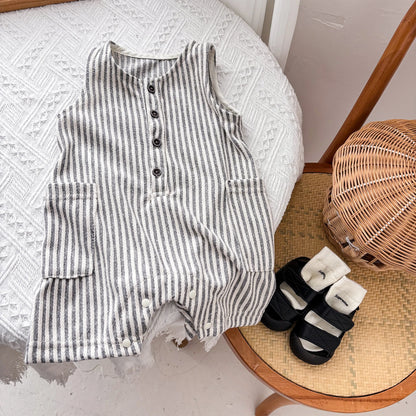 Zomer Jumpsuit – Gestreept Mouwloos in Koreaanse Stijl