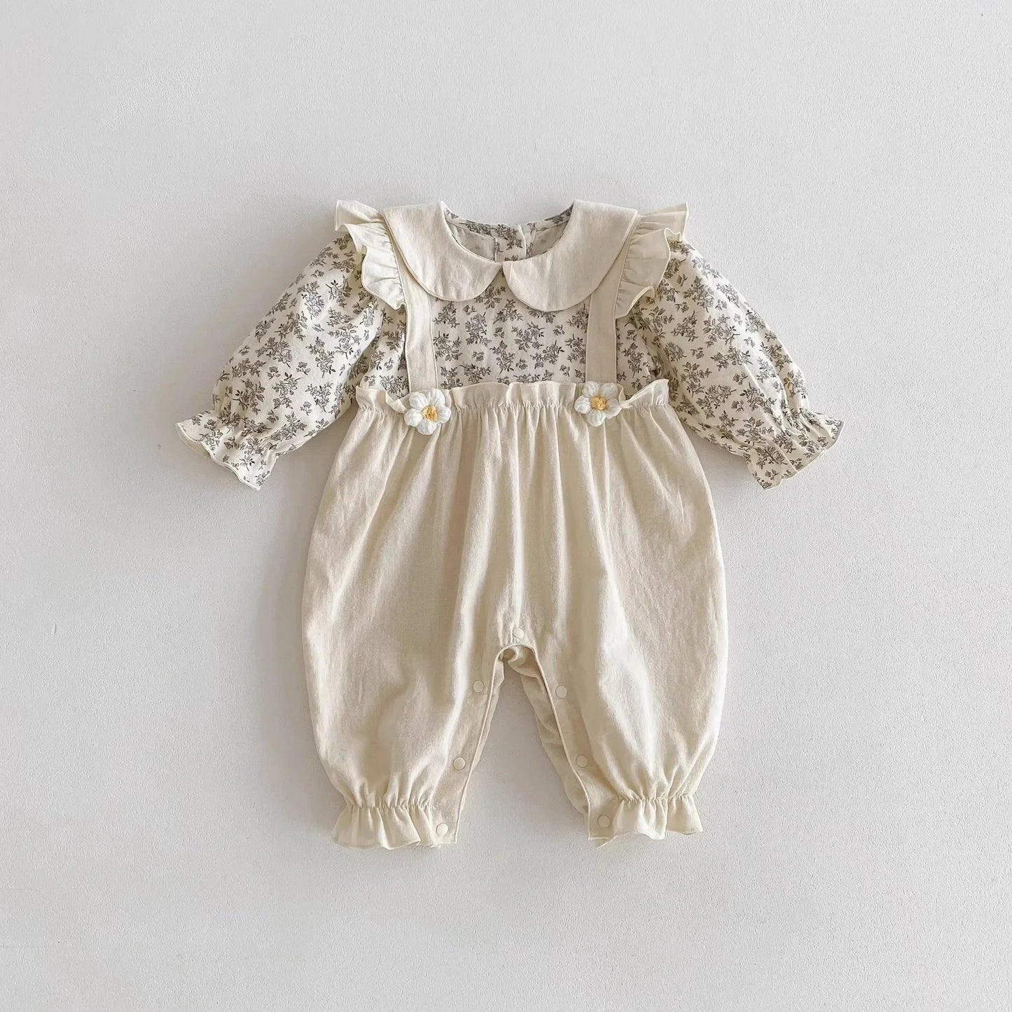 Babymeisje Bloemen Romper Beige