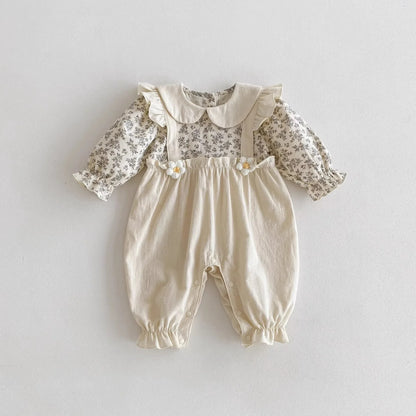 Babymeisje Bloemen Romper Beige