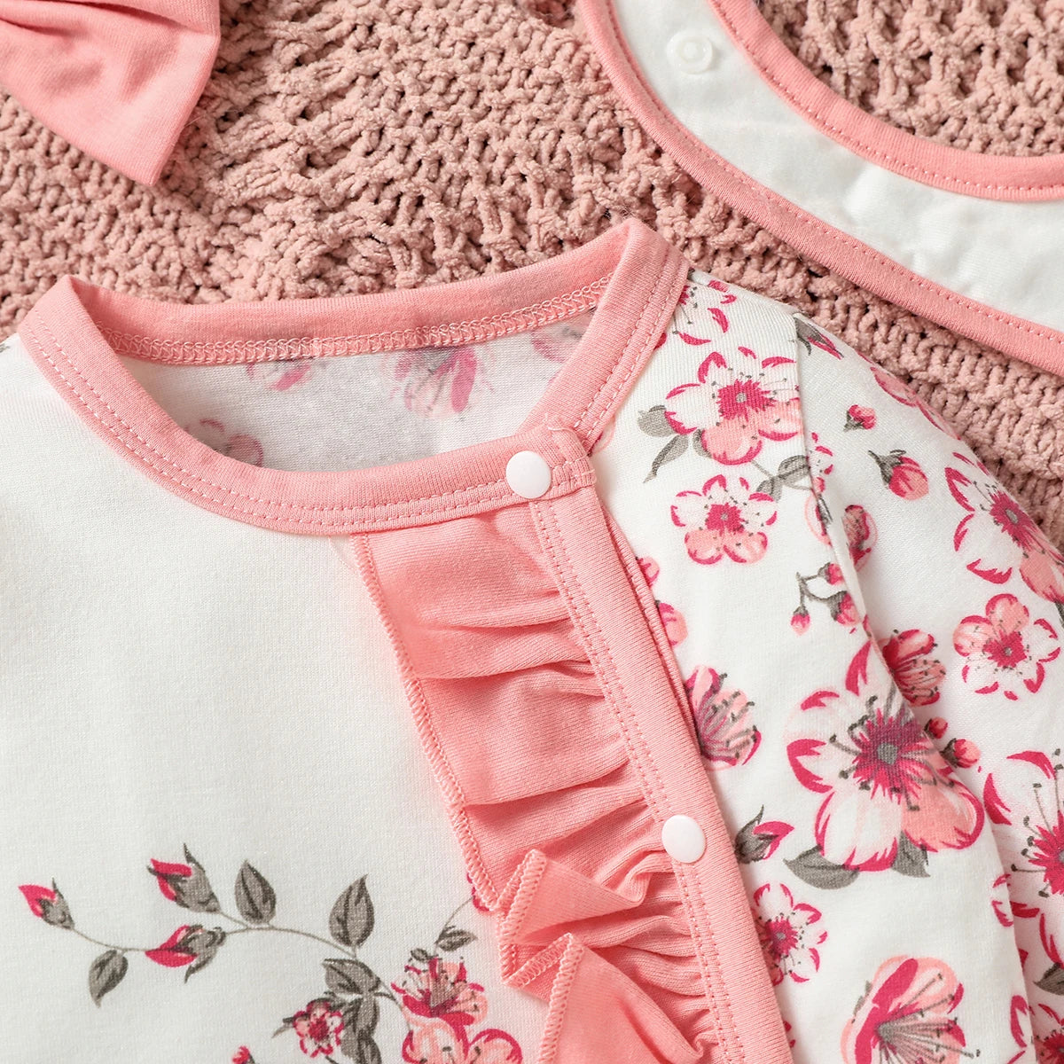 Baby Meisje Jumpsuit Set Bloemenprint Lange Mouw