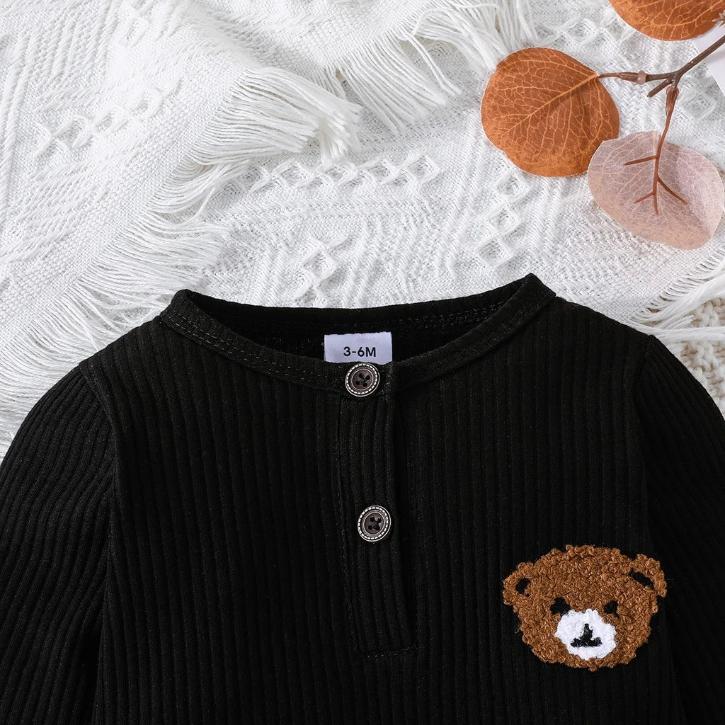 Baby Romper with Cartoon Bear Long Sleeve