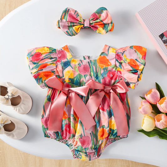 Tulip Romper Set – Meisjes Bodysuit met Hoofdband
