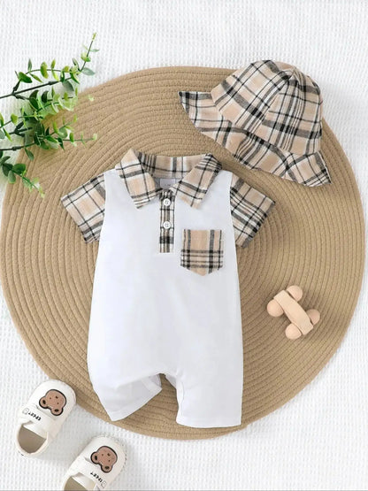 Baby Jumpsuit Zomer Geruit Patroon Korte Mouwen