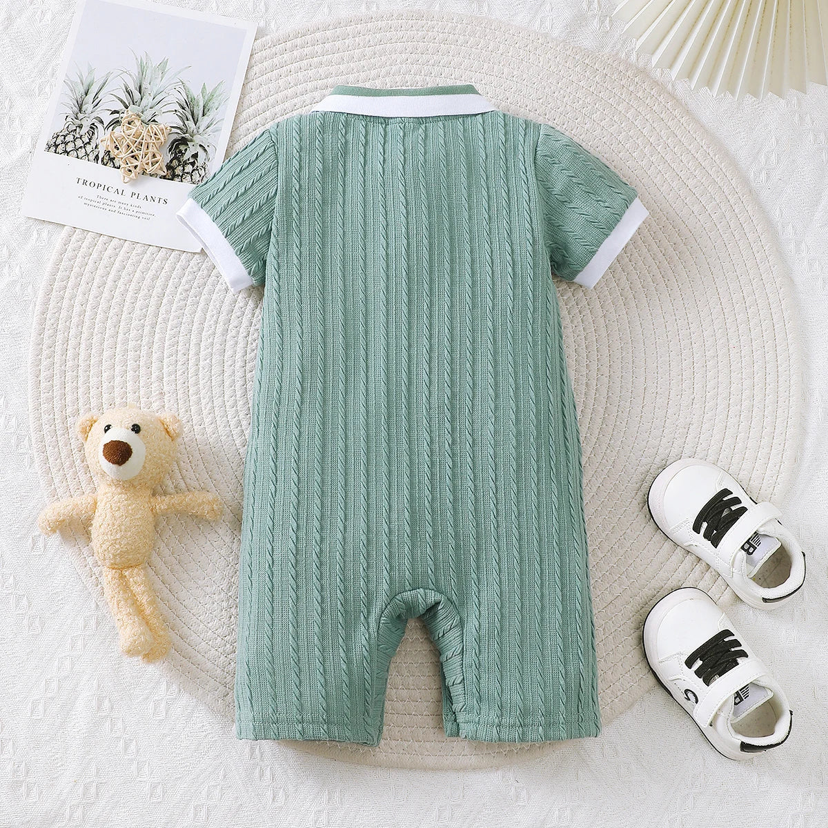 Baby Jumpsuit Zomer Kleine Beer Korte Mouwen Groen