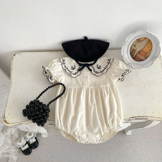 Baby Girls Summer Romper – Embroidered Lapel 