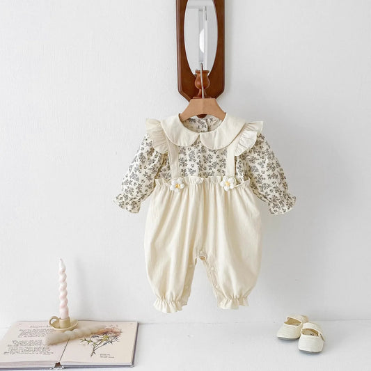 Babymeisje Bloemen Romper Beige