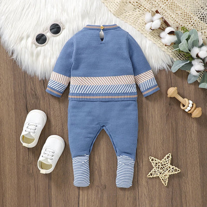 Gebreide Baby Romper Lange Mouw - Herfst & Winter Blauw