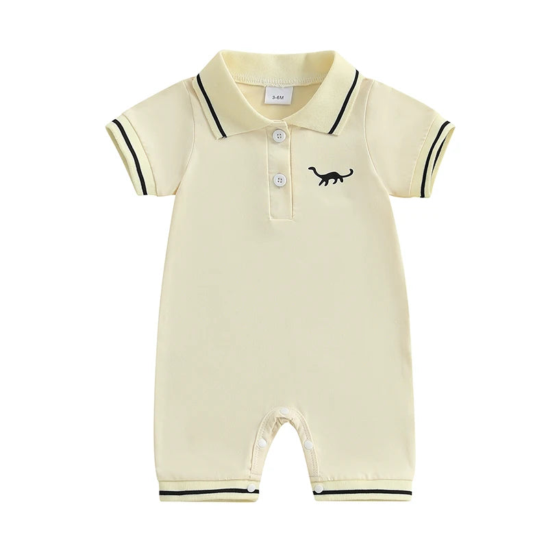 Romper Zomer Dinosaurus Print Korte Mouwen Knoopsluiting