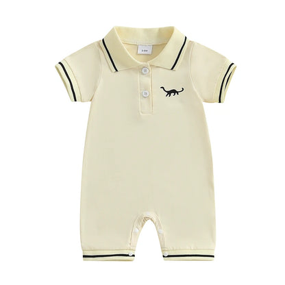 Romper Zomer Dinosaurus Print Korte Mouwen Knoopsluiting