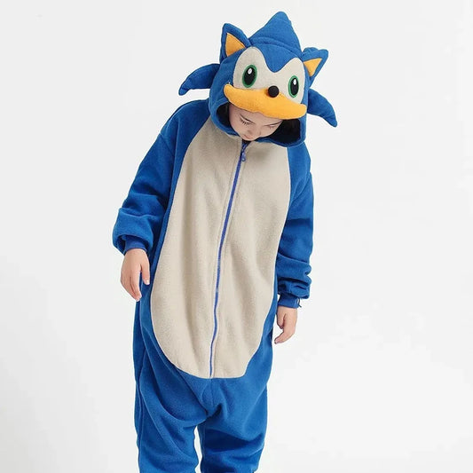 Children Hedgehog Onesie Fleece Pajama Cartoon Jumpsuit 