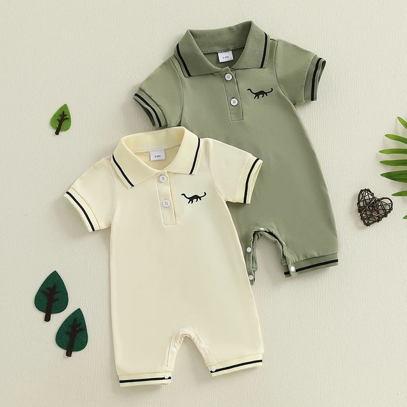 Romper Zomer Dinosaurus Print Korte Mouwen Knoopsluiting