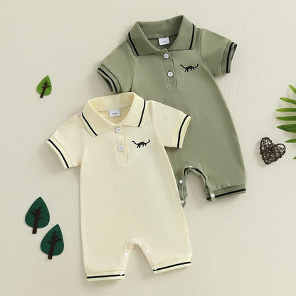 Romper Zomer Dinosaurus Print Korte Mouwen Knoopsluiting