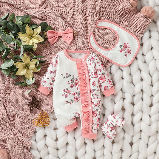 Baby Meisje Jumpsuit Set Bloemenprint Lange Mouw