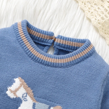 Gebreide Baby Romper Lange Mouw - Herfst & Winter Blauw