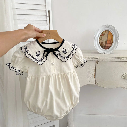 Baby Girls Summer Romper – Embroidered Lapel 