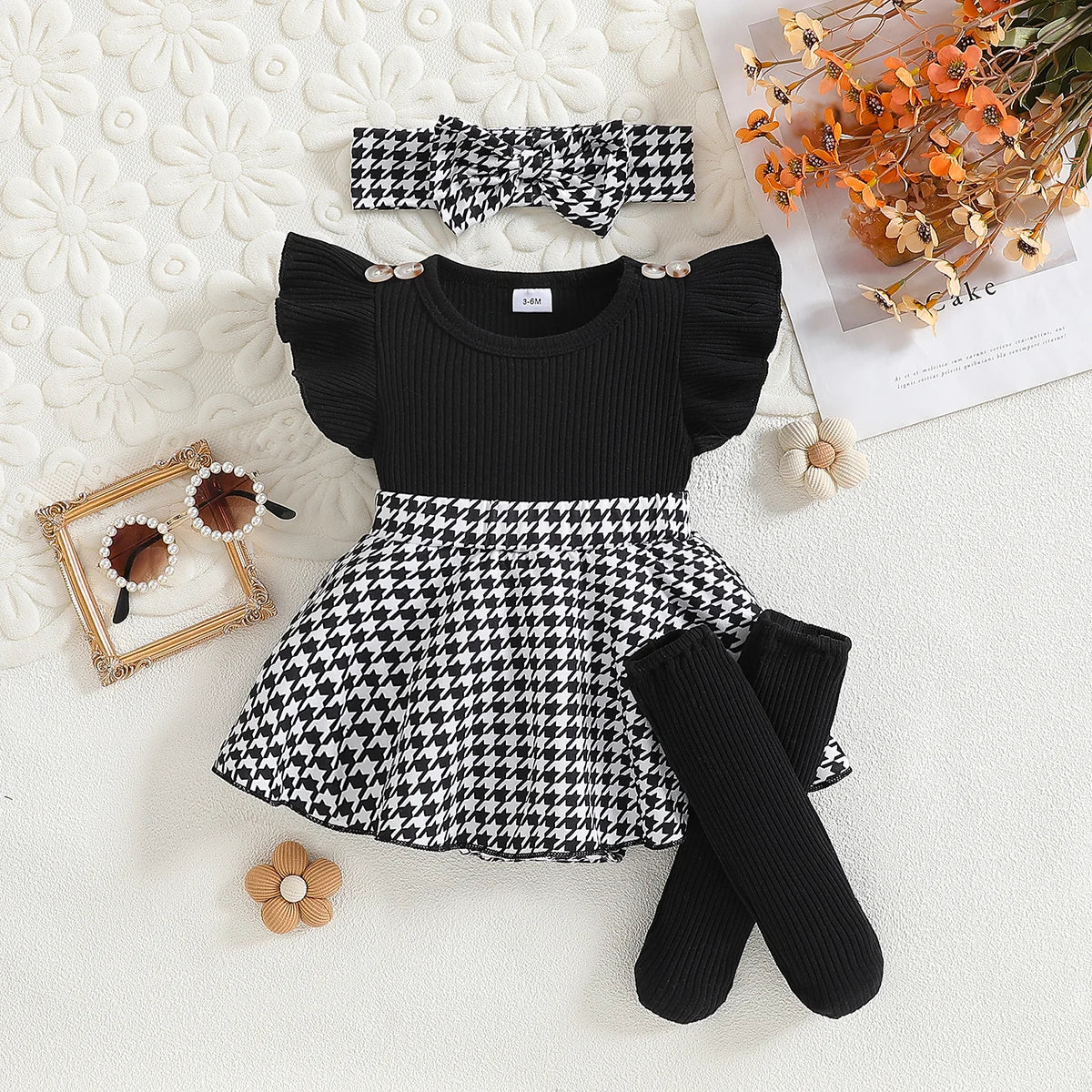 Zomerjurk Babymeisje Geruit Patroon Zwart