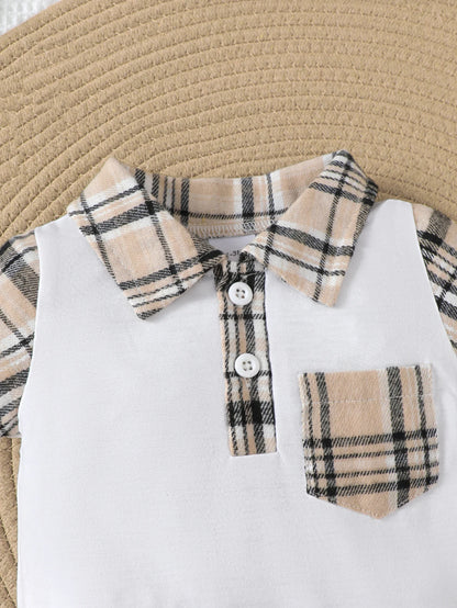 Baby Jumpsuit Zomer Geruit Patroon Korte Mouwen
