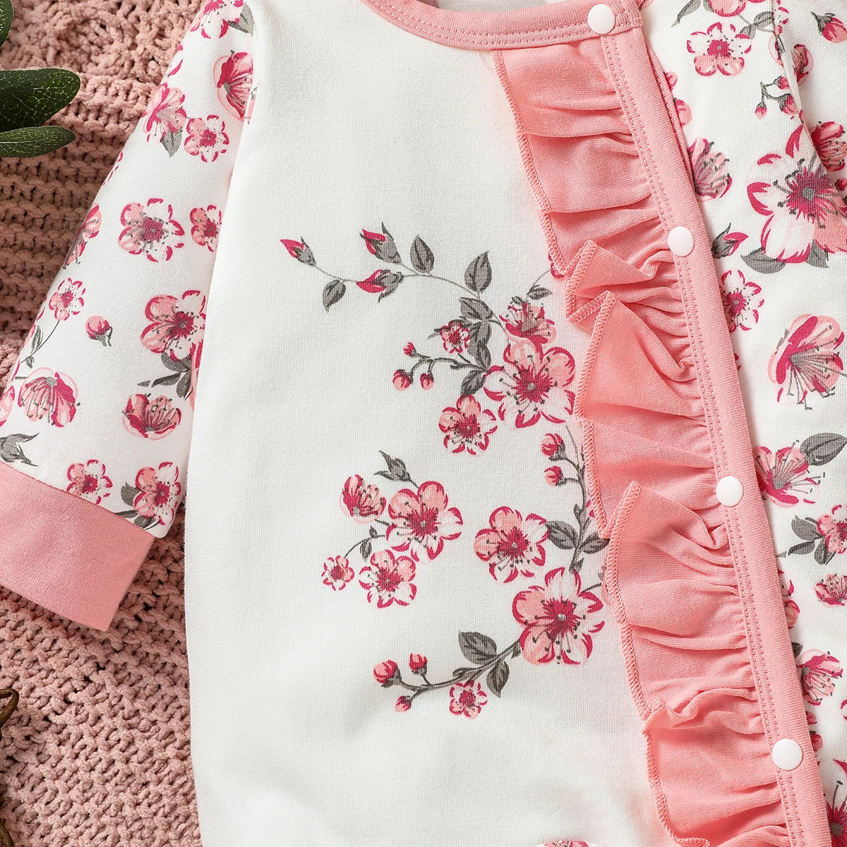 Baby Meisje Jumpsuit Set Bloemenprint Lange Mouw