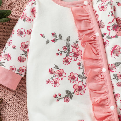 Baby Meisje Jumpsuit Set Bloemenprint Lange Mouw