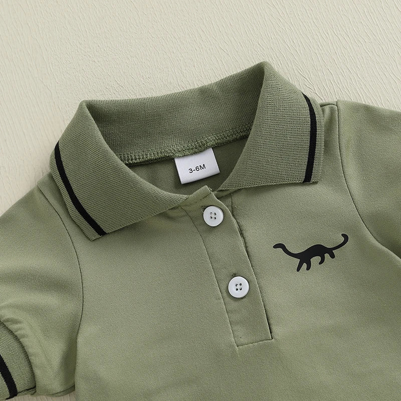 Romper Zomer Dinosaurus Print Korte Mouwen Knoopsluiting