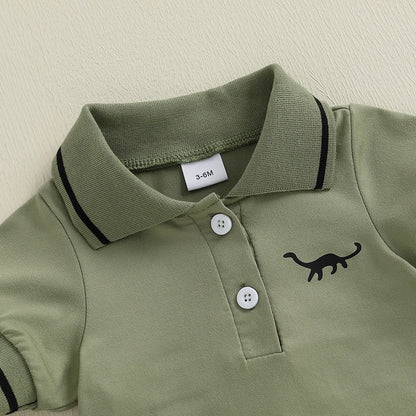 Romper Zomer Dinosaurus Print Korte Mouwen Knoopsluiting