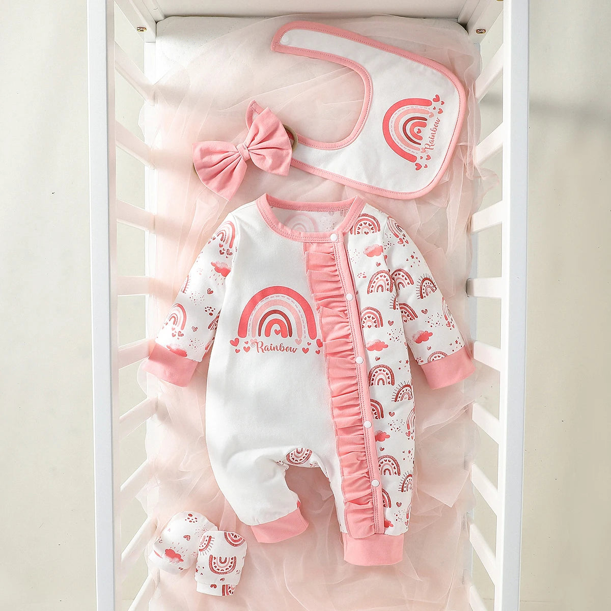 Baby Meisje Jumpsuit Set Bloemenprint Lange Mouw