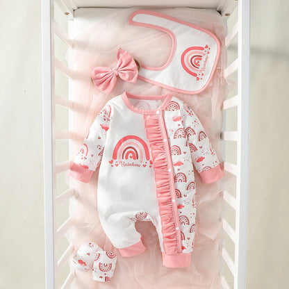 Baby Meisje Jumpsuit Set Bloemenprint Lange Mouw