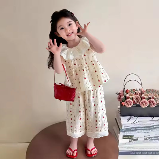 Meisjes Set met Kantkraag en Bloemenprint