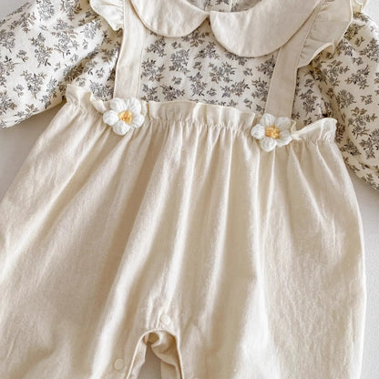 Babymeisje Bloemen Romper Beige