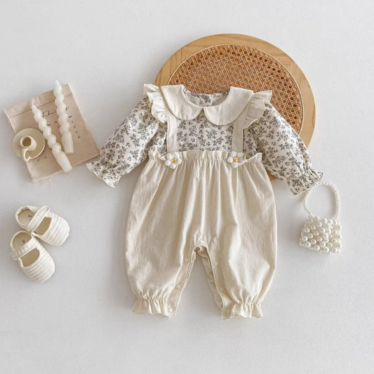 Babymeisje Bloemen Romper Beige